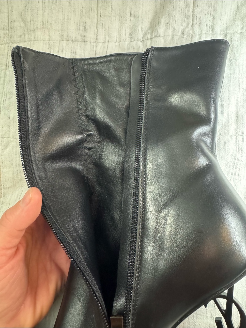 Saint Laurent Black Leather Ankle Boot with Logo Sculptural Heel - Picture 6 of 13